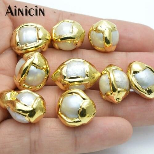New Arrival Solid Gold Plating Rugby Shape Natural Freshwater Pearl Loose Beads DIY Jewelry Making Findings 10pc/lot