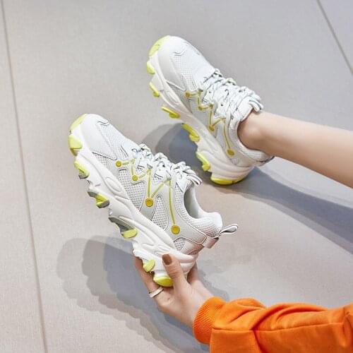 Daddy Shoes Womens 2021 Spring New Mesh Breathable Sports Shoes Korean Versatile Thick Bottom Lace Up Casual