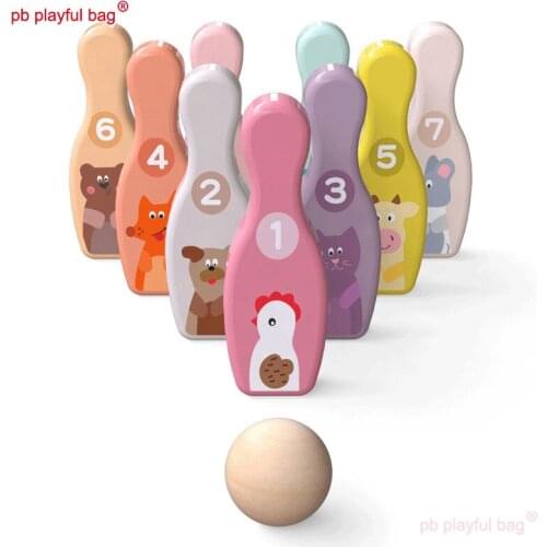 PB Playful Bag Colorful Wooden Bowling Balls Board Game Childrens intellectual education Indoor interactive toys gifts UG116
