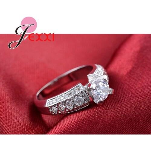Full Clear CZ Engagement Rings For Women Fashon Bridal Jewelry Silver Wedding Anniversary Bands Promise Ring
