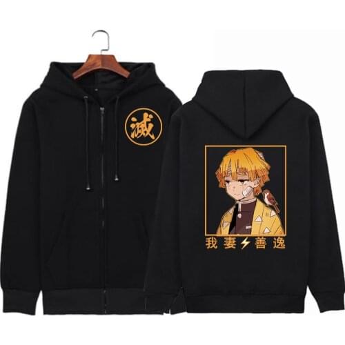 Hot Anime Demon Slayer Zipper Hoodies Sweatshirts Harajuku Agatsuma Zenits Pullover Roupas Masculinas