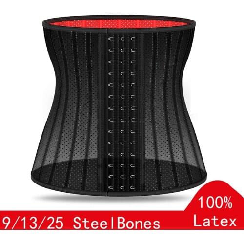 Body waist trainer womens binders and shapers latex slimming belt corset faja modeling strap sheath belly 25 steel bones cotton
