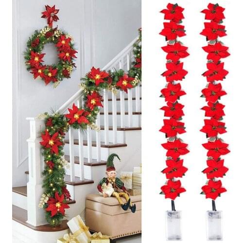 2m 10LED Poinsettia Christmas Flowers Decorations Garland String Lights Xmas Tree Ornaments 2022 New year Christmas Home Decor