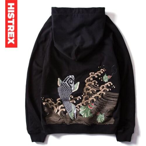 Print Fsih Embroidery Chinese Style Japanese Men Hoodie Sweatshirt Brand Clothes Hoodies 100% Cotton Hooded Oversize #TH004