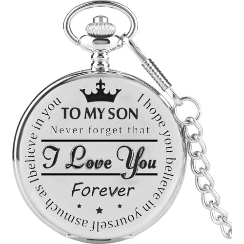 Silver/Black/Gold TO MY SON Quartz Pocket Watch Fob Chain Pendant Watches Classic Roman Numerals Steampunk Best Gifts for Son