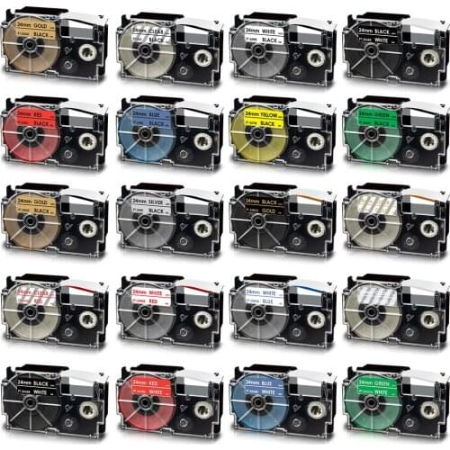 Mixed Color 24mm XR-24WE XR-24X For Casio XR-24RD XR-24BU XR-24YW XR-24GN Label Cassette for Casio CW-L300 KL-430 KL-820 Labler