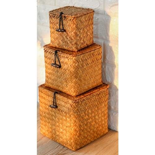 Handmade Straw Fabrics Storage Man With Cover Make Organizer Storage Box Jewelry Box Christmas Present