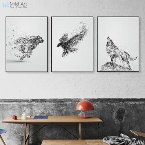 Modern Abstract Black White Animal Horse Wolf A4 Posters Nordic Living Room Wall Art Home Decor Canvas Painting Picture No Frame
