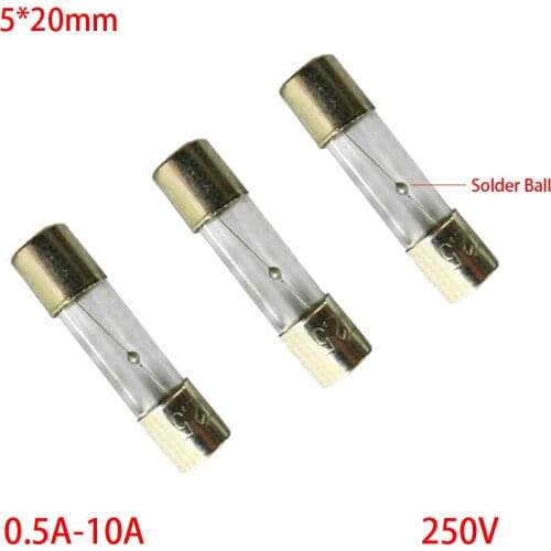 T3.15A T4A T5A T6A T6.3A T8A T10A 250V AC 5*20mm 5x20mm Delay Slow Blow Glass Tube Fuse Link With Solder Ball
