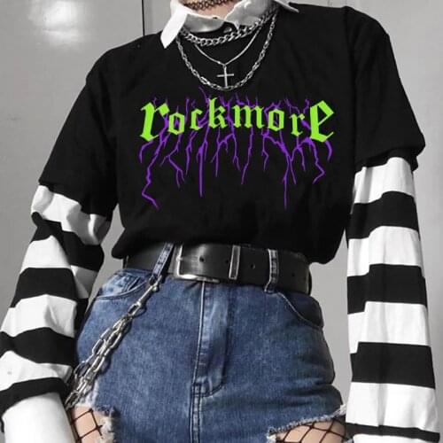 Punk Gothic rockmore letter printing Harajuku dark casual Hip Hop Streetwear cool T-shirt Summer vintage Chic loose women Tops