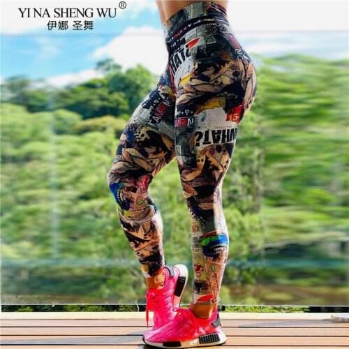 New Women Yoga Pants Leggings Workout Sport Legging Digital Print Stretch Fitness Pants Running Pants High Waist Push Up Leggins