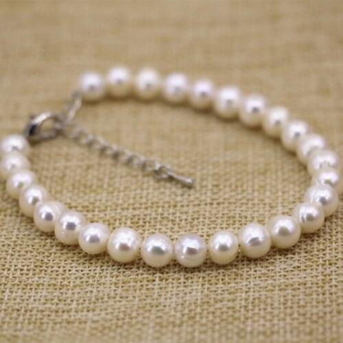 Charms Pearl Strand Bangle Bracelet For Women Natural 7-8mm Freshwater Thread Pearls Beads Clasp Bracelets Jewelry 7.5inch B3129