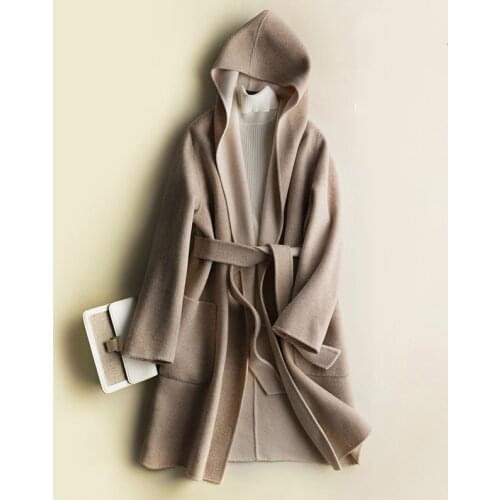 Long Wool Coat Women 2020 Korean Style Autumn Winter Female Jacket Womens Alpaca Cashmere Coats Hooded Outerwear 890765