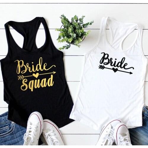 Vest Bride And Bride Squad Love Arrow Golden Print Tank Tops Vintage Womens Racerback Bridesmaid Bachelorette Party Gift Shirt