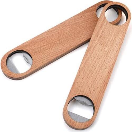 10pcs Wooden Stainless Steel Beer Opener Flat Wood Bottle Opener Bar Tool Kitchen Accessory Gifts