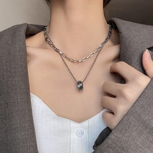 2pcs/set Vintage Goth Hollow Chain Choker Collares Necklace For Women Mens Circle Pendant Titanium Stainless Steel Jewelry C363