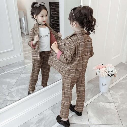 2021 Checkerd Dress Baby Girl Formal Suits Tuxedo Boy Wedding Suits Elegant Children School Uniform Gentleman Kids Party Clothes
