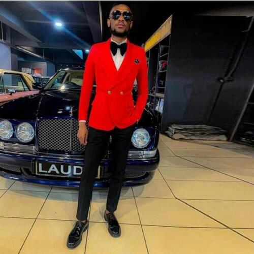 2021 Double Breasted Coat Pant Designs Shawl Lapel Red Groomsmen Slim Fit Groom Wedding Suits Mens Party Tuxedo Best Man Blazer