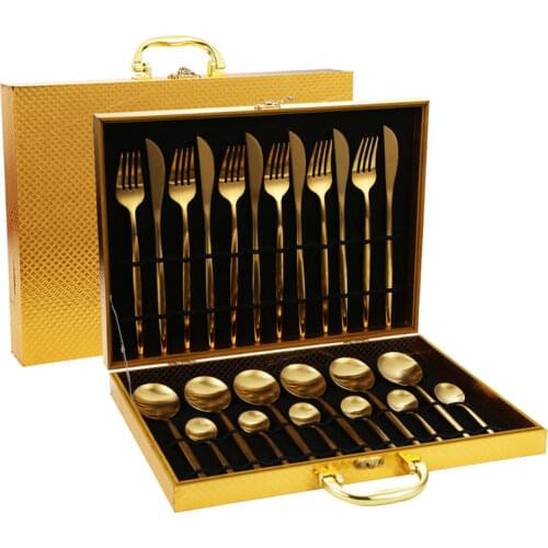 24pcs Gold Dinnerware Set Stainless Steel Cutlery Set Mirror Silverware Knife Fork Spoon Tableware Flatware Set Dishwasher Safe