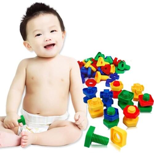32Pcs/Set 3D Colorful Screw Nuts Bolts Building Puzzle Game Intelligent Kids Toy Improve manual dexterity color recognition toys