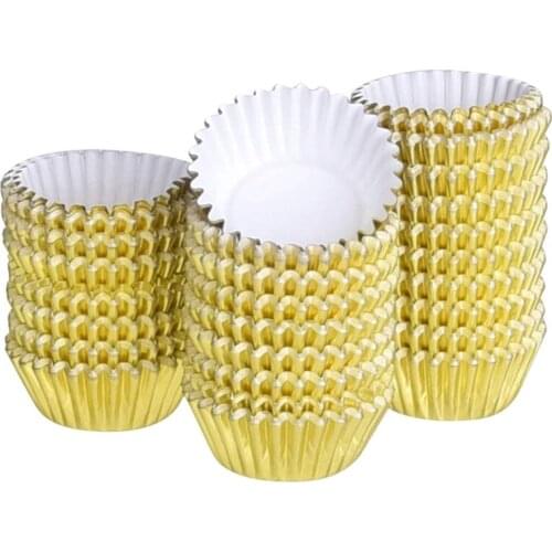 500 Pcs Gold Mini Metallic Foil Cupcake Liners Baking Muffin Paper Cups Cases, Bottom 5cm Dia
