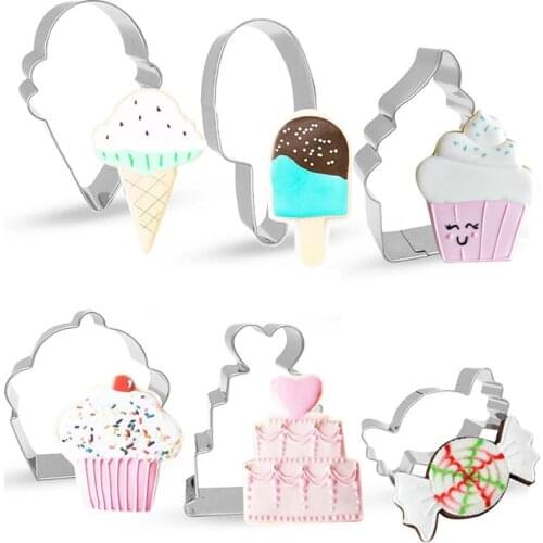 6pcs/set Stainless Steel Summer Ice Cream Candy Cookie Cutter Slicers DIY Fondant Biscuit Moulds Cake Decoration Tools Bakeware