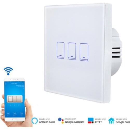 90-250V Smart Touch Switch EU/UK Standard Crystal Glass Panel Touch Switch 1/2/3Gang Light Wall Touch Screen Switch For Tuya App