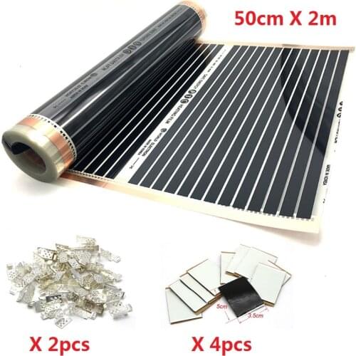 AC220V Infrared PTC Underfloor Heating Film 50cmX2m 220w/m2 Warm Floor Mat with Clamps and Insulation Pastes