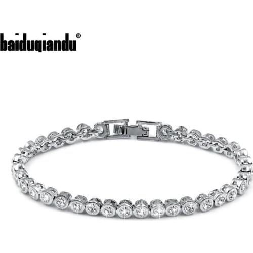 Baiduqiandu 4mm Bezel Setting Round CZ Cubic Zirconia Tennis Bracelet for Women Bridal or Bridesmaid