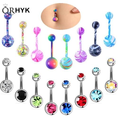 16Pcs/lot Stainless Steel Belly Button Rings Belly Piercings Navel Resin Body Jewelry Bolas Ombligo Wholesale