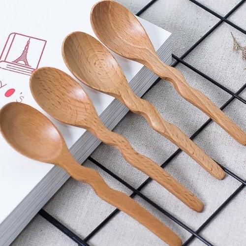 Wave shape beech wood 13 cm small wooden spoon