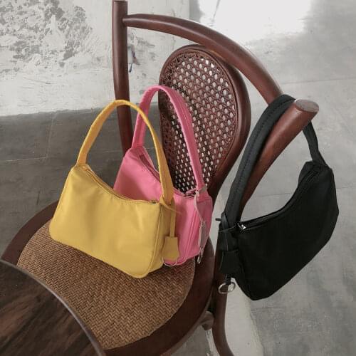 Fashion Design Ladies Baguette Bags Nylon Solid Color Women Armpit Shoulder Bags Female Small Underarm Handbags Clutch Purse