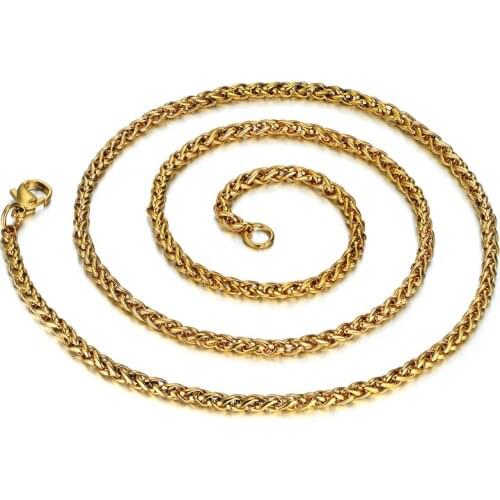 Mens Gold Chain Necklace 316L Stainless Steel 3MM Gold Color Rope Linked Chain Necklaces For Men/Women Jewelry collier or