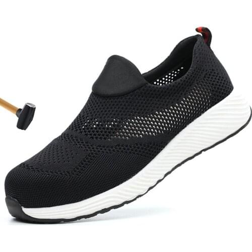 Mens Steel Toe Cap Breathable Mesh Cloth Work Safety Shoes Men Anti-slip Steel Puncture Proof Construction Safety Shoes Size-46