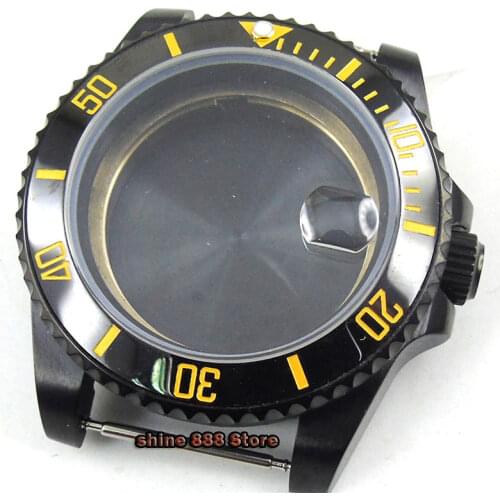 Newest HOT 40mm stainless black PVD CASE hardened mineral sapphire glass fit 2824 2836 Miyota 82 movement Mens Watch Case
