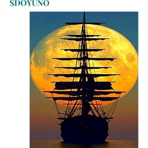SDOYUNO Sailboat Painting By Numbers For Adults Scenery 60x75cm DIY Pictures Paint By Numbers On Canvas Frameless Hand Painting