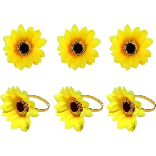 Sunflower Napkin Rings Set Of 6, Table Accessories, Napkin Holder Rings for Table Parties (Yellow-Sunflower)