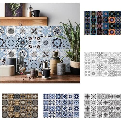 24pcs/Set Tile Sticker European Style Self-Adhesive Kitchen Backsplash Wallpaper Waterproof Bathroom Wall Sticker DIY Home Decor