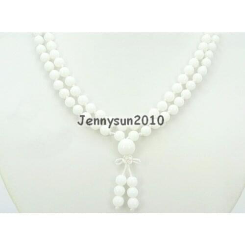 Natural White Alabaster 6mm Gems Stone Buddhist 108 Beads Prayer Mala Knot Necklace Multi-Purpose 5Strands/Pack