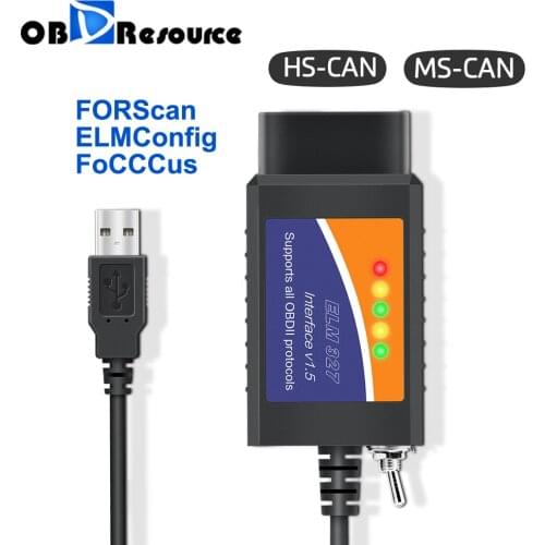 ELM 327 V1.5 USB ELM327 Switch for Ford Forscan ELMconfig Code Reader Scanner PIC18F25K80 HS CAN MS CAN