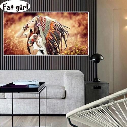 Full Square round Diamond painting Indian beauty Diamond embroidery Feather hat 5D DIY Cross stitch resin puzzle painting decor
