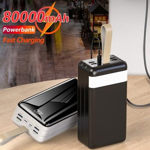 80000mAh Mobile Power Bank Large Capacity with 4 USB Port LED Charger Portable Outdoor Hiking Power Supply for Iphone Xiaomi mi