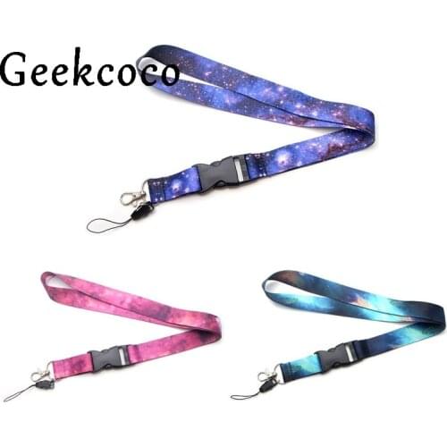J1155 3pcs/Set Nutural Nebula Starry Sky Keychain Neck Straps Buckle Lanyard For Keys Phone USB Badge Holder DIY Hang Rope