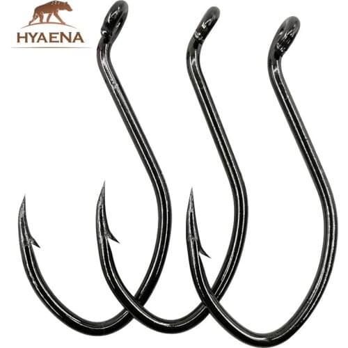Hyaena 50pcs/lot 10#- 8/0 Catfish Hooks Inward Bending Circle Hooks Black Offset Wide Gap Short Shank Fishing Hooks