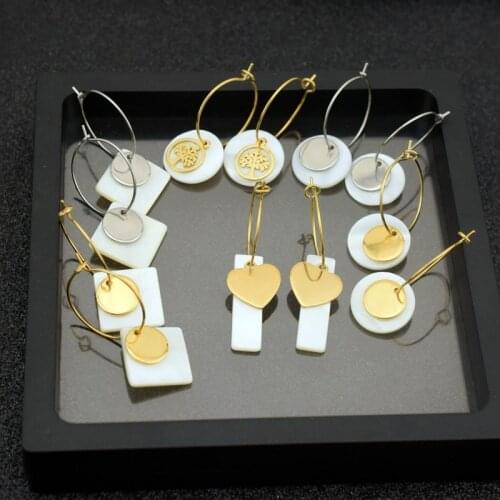 VIVILADY Stainless Steel Heart Star Pearl Shell Cat Head Pendant Cartoons Hoop Earrings Trendy Cute Chic Female Piercing Bijoux