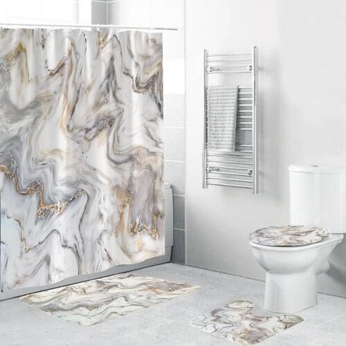Marble Ink Texture Shower Curtain 4 Piece Soft Bathroom Set Luxurious Graphic Print Polyester Fabric with Hook 3 Size