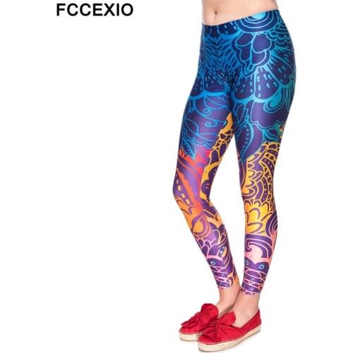 FCCEXIO New Brand Rainbow Flowers Women Leggings Workout Leggins Fitness Legging Sexy Pants High Waist Print Fashion Women Pants