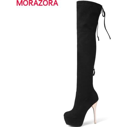 MORAZORA 2020 New fashion women boots flock leather platform over the knee boots zip autumn winter high heels thigh high boots