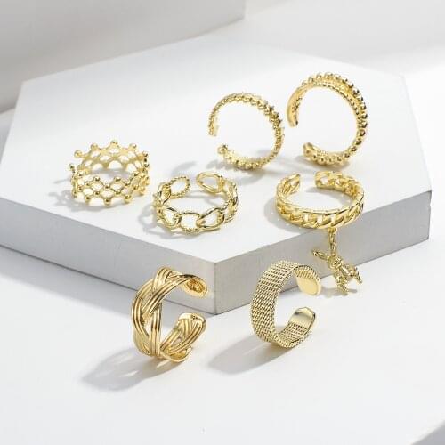 AENSOA Vintage Multiple Gold Color Geometry Rings Womens Rings Large Adjustable Metal Rings Open Circle Rings for Women Jewelry