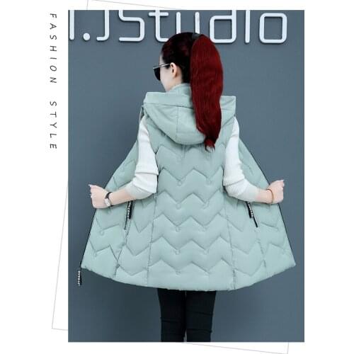 Women Long Section Slim Cotton Padded Vest Casual Winter Autumn Solid Color Hooded Female Thick Waistcoats Sleeveess Parka K1474